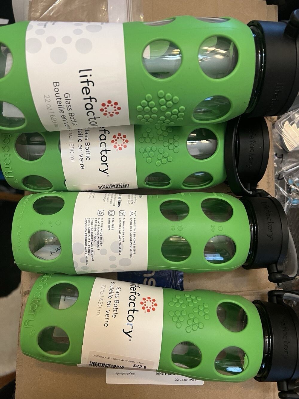LIFEFACTORY 22 oz Glass Water Bottle With Silicone Sleeve Screw Top Lot Of 5